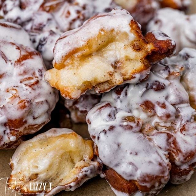 closeup of the inside of an apple fritter