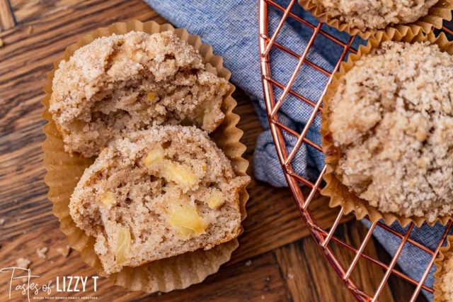 a muffin with apples inside on a table