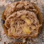 apple muffins in a baking pan with streusel