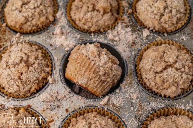 streusel muffins in a baking pan