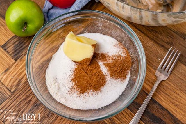 butter, sugar and cinnamon in a bowl
