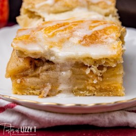 closeup of a glazed apple pie bar