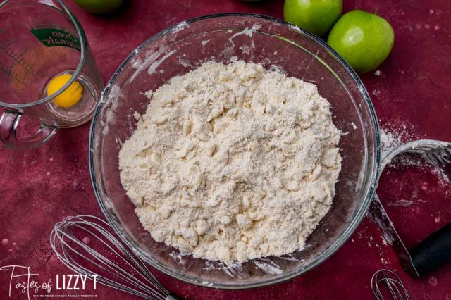 butter cut into flour in a mixing bowl