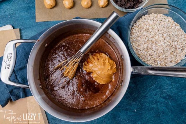 chocolate sauce with peanut butter in a pan