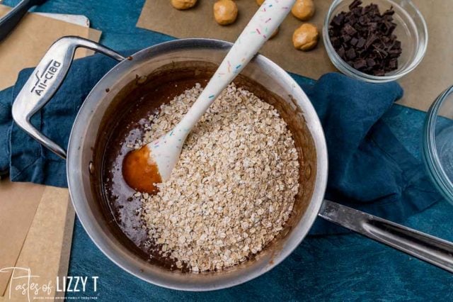 oatmeal in chocolate sauce in a saucepan