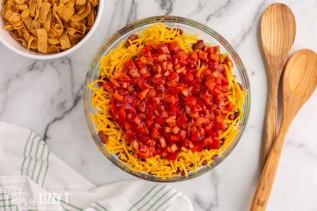 layered salad with tomatoes and cheese