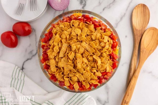 overhead view of frito salad