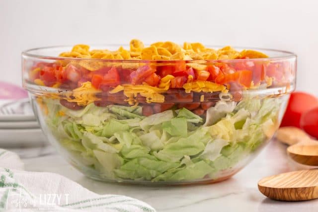 frito taco salad in a glass bowl