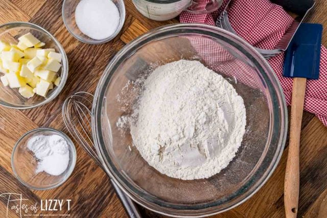 flour in a mixing bowl on a table