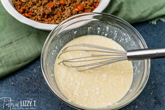 bisquick milk mixture in a bowl