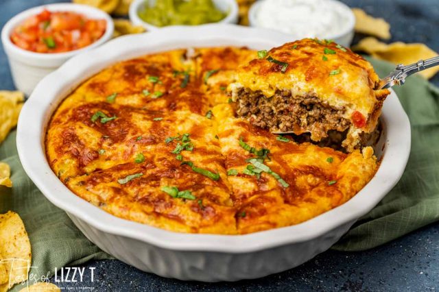 impossible taco pie on a spoon