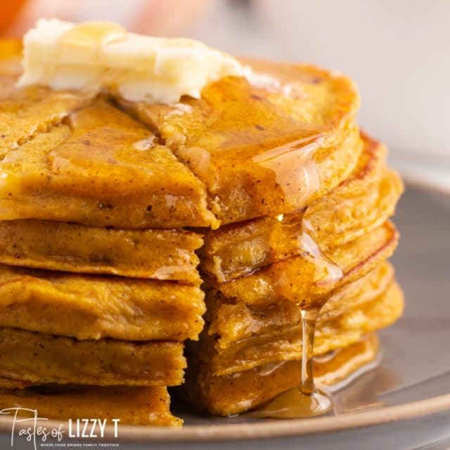 closeup of protein pumpkin pancakes