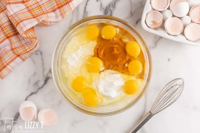 wet ingredients for pancakes in a bowl