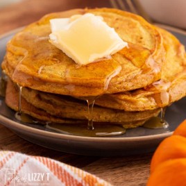 protein pumpkin pancakes with dripping syrup