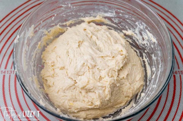 risen overnight dough in a bowl