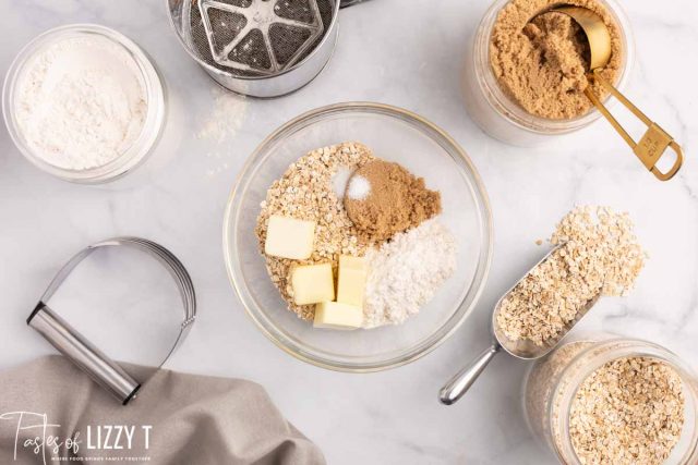 ingredients for oatmeal pie crust in a bowl