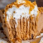 closeup of a slice of frozen pumpkin pie