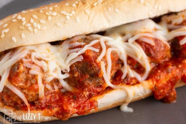 meatball sub sandwich with mozzarella