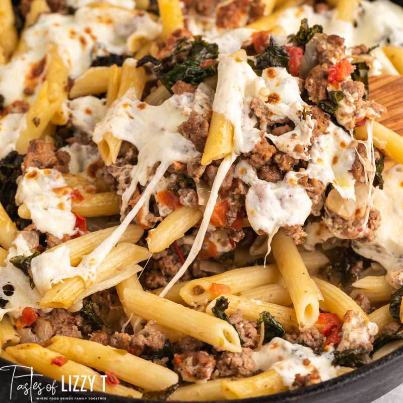 image of Kale Tomato Skillet Lasagna recipe by Tastes of Lizzy T