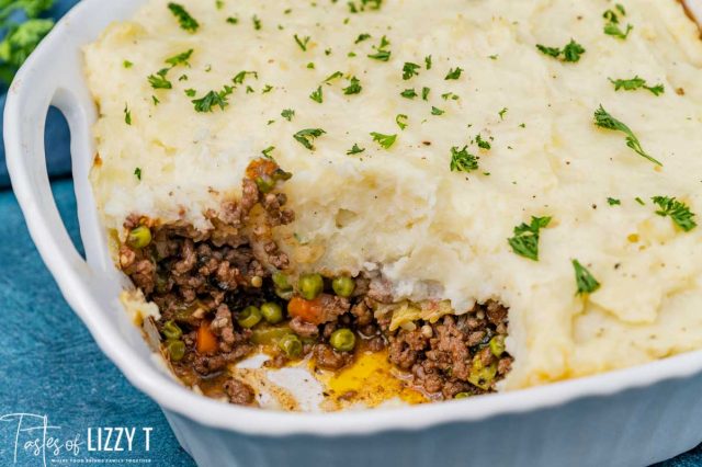 shepherd's pie casserole in a baking dish