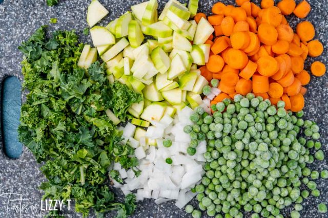 chopped vegetables on a cutting board