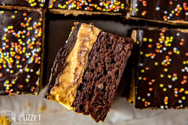 three layer brownies with halloween sprinkles