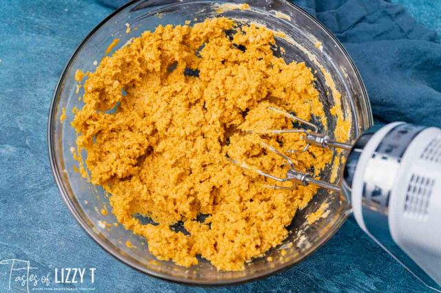 mixed wet ingredients for soft pumpkin cookies