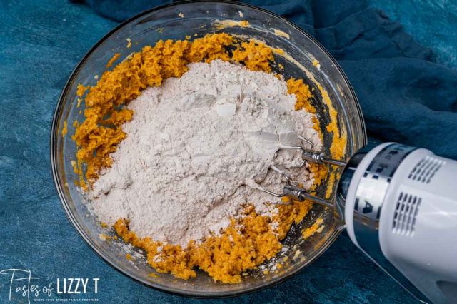 mix flour into pumpkin cookie batter