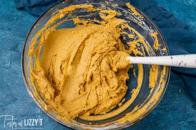 pumpkin cookie batter in a bowl