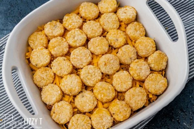 unbaked casserole in a baking dish