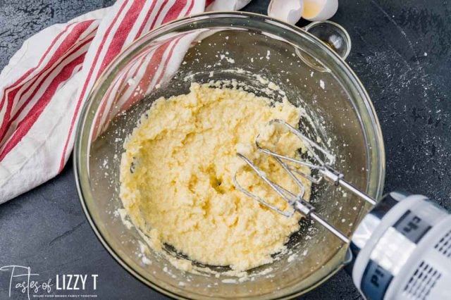 creamed butter, sugar and eggs in a bowl
