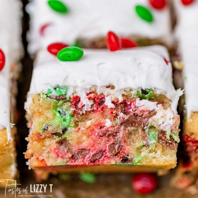 frosted M&M sugar cookie bar