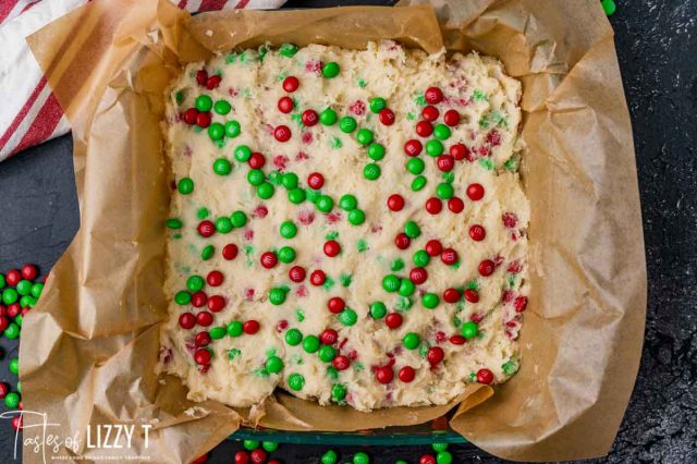 unbaked sugar cookie bars in a pan