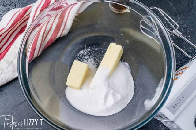 butter and sugar in a mixing bowl