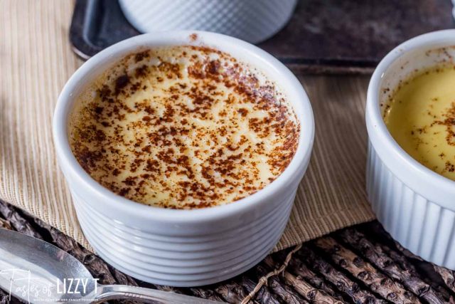 a cup of nutmeg topped custard
