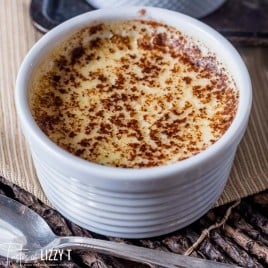 closeup of a ramekin of baked custard