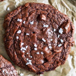 closeup of a brownie cookie with salted top