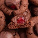 closeup of chocolate covered cherry cookies