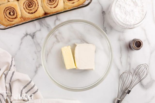 butter and cream cheese in a mixing bowl