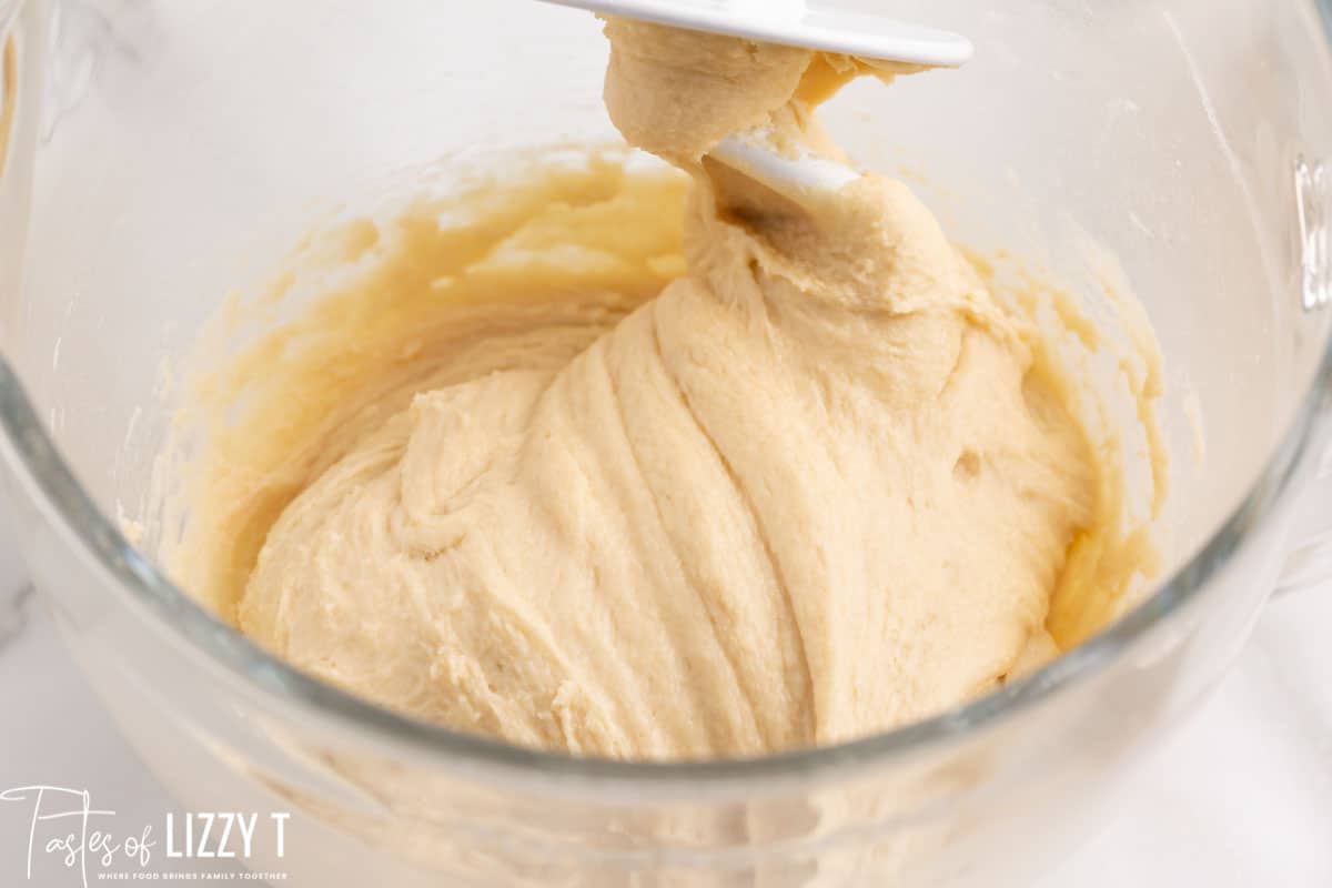 dough in a bowl with a dough hook