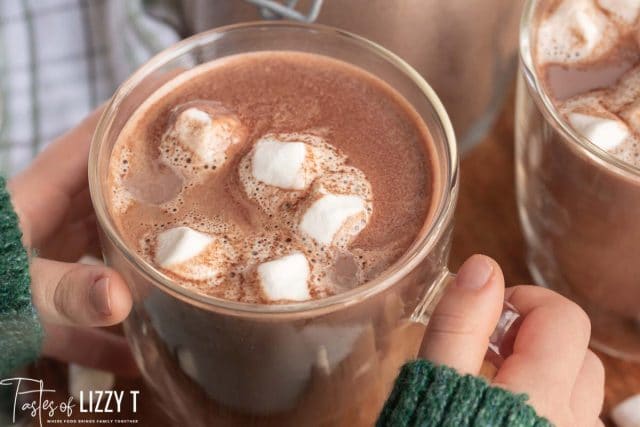 homemade hot cocoa in a cup with marshmallows