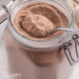 hot cocoa mix in a jar with a spoon