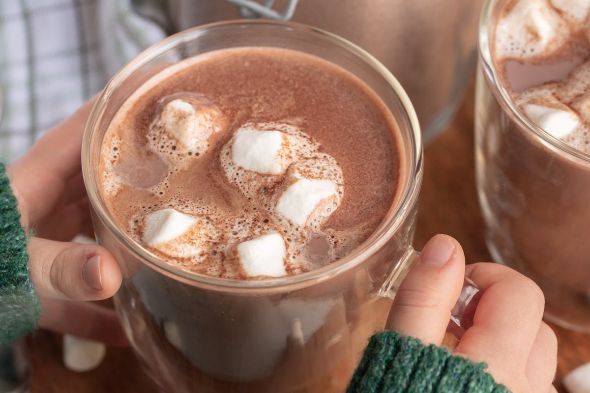 homemade hot chocolate mix in a mug with marshmallows