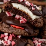 pile of brownie cookies with peppermint in the middle