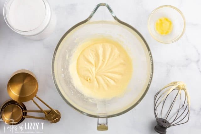 creamed sugar, eggs and shortening in a mixing bowl