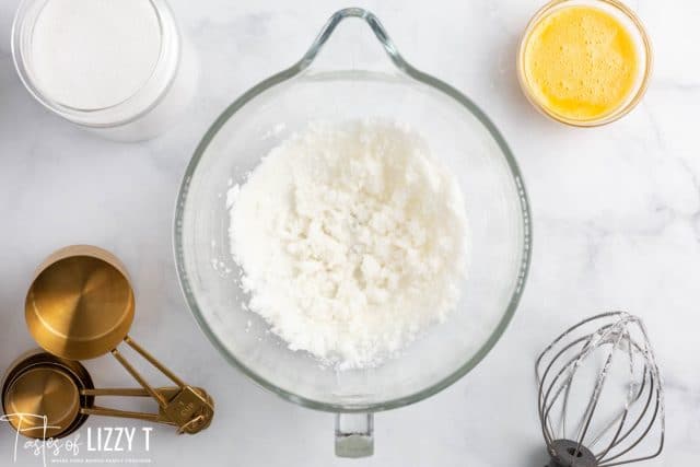 creamed shortening and sugar in a bowl