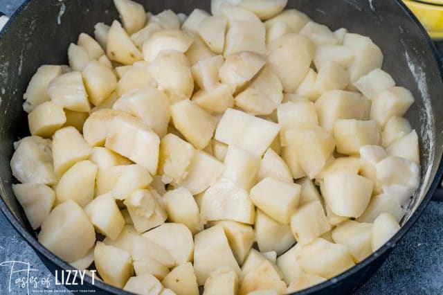 chunks of potatoes in a saucepan