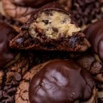 closeup of a cookie dough brownie cookie on a plate