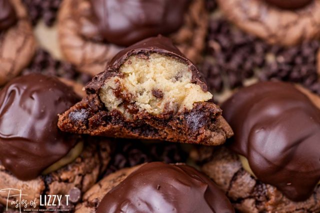 closeup of half of a cookie dough brownie cookie