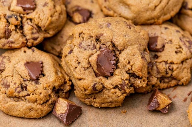 peanut butter cookies with reese's cups on a plate